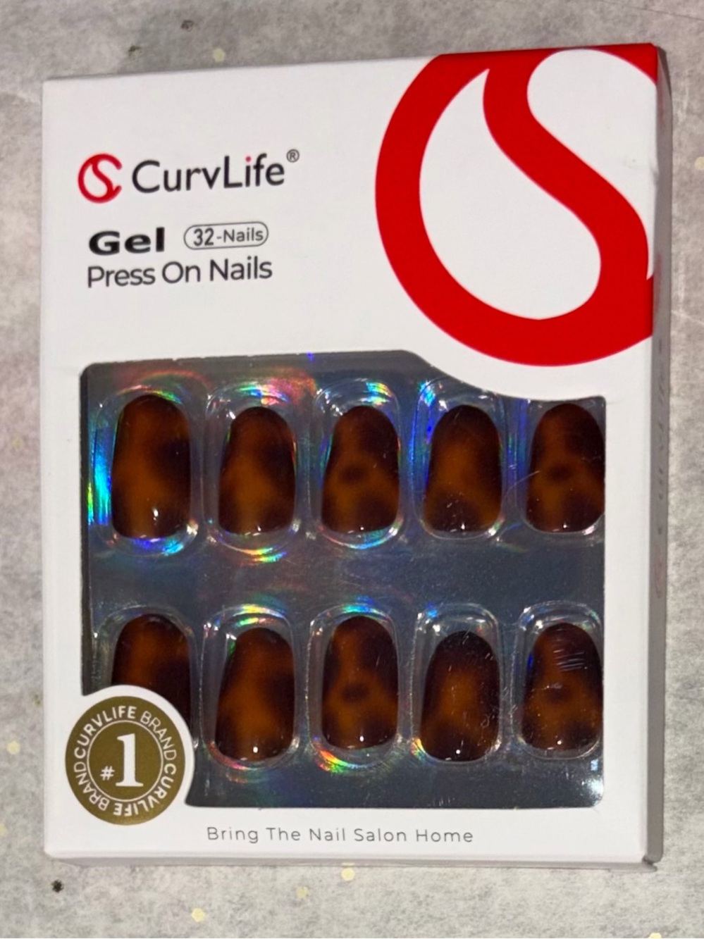 NIB CURVLIFE GEL PRESS ON NAILS SHORT LENGTH OVAL SHAPE SUNSET WILD TORTOISE